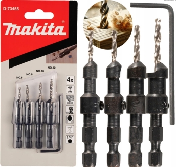 POGŁĘBIACZ STOŻKOWY I WIERTŁA 4/2,8/3,2/3,6mm MAKITA D-73455 DO DREWNA 4SZT