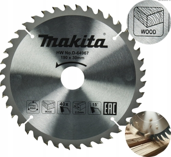 TARCZA DO PIŁY DO DREWNA MAKITA D-64967 T.C.T. 190x30mm 40Z 40 ZĘBY WIDIOWA