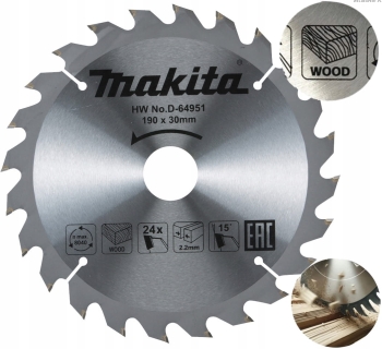 MAKITA TARCZA PIŁA DO CIĘCIA DREWNA 190mm X 30mm24 ZĘBÓW SZYBKIE CIĘCIE