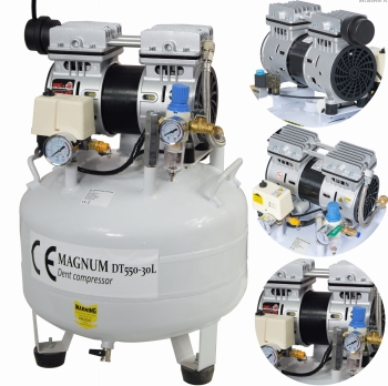KOMPRESOR bezolejowy MAGNUM DT550 30L CICHY 58 dB stomatologiczny 8 BAR